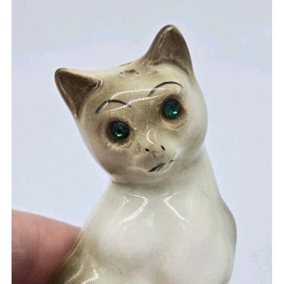 Vintage Japan Siamese Cats Gorgeous Green Rhinestone Eyes! Salt & Pepper Shakers - Picture 2 of 9
